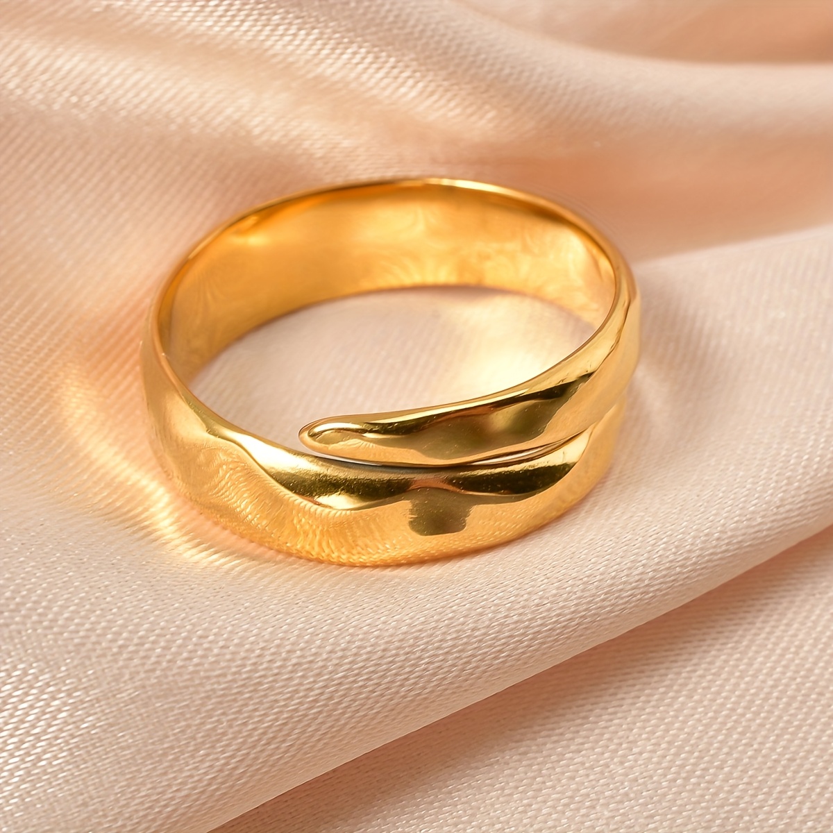 Adjustable Wide Band Geometric Ring Stainless Steel Golden Finish